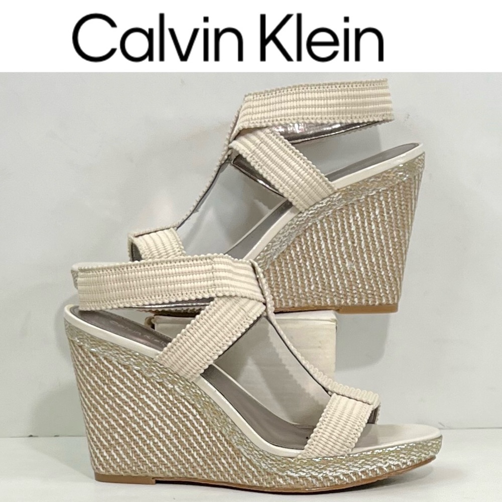 Calvin Klein Women’s Emalynn Ribbed Elastic Wedge Sandals